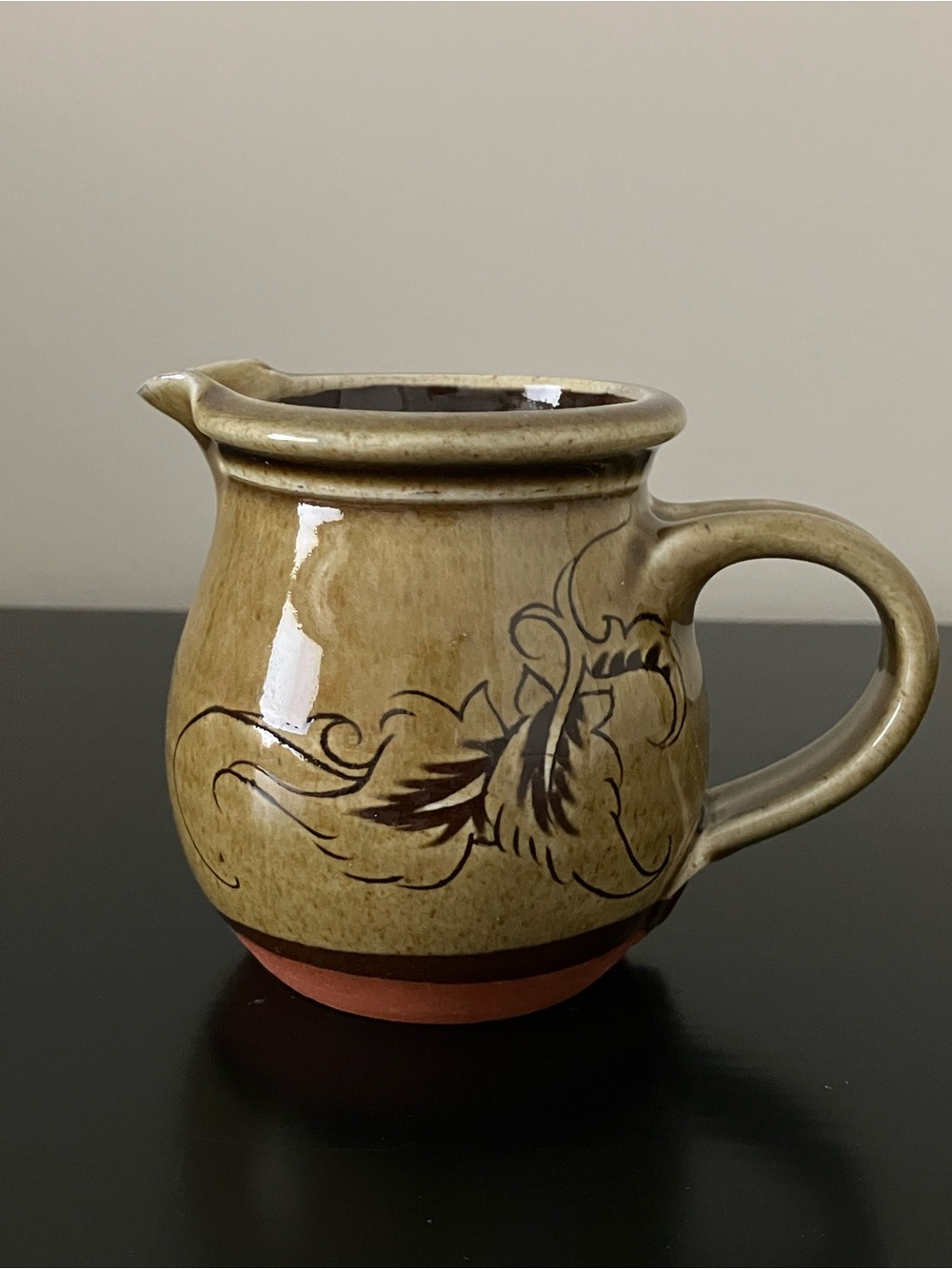 Vintage Tricia Francis Olive-Green Pottery Creamer